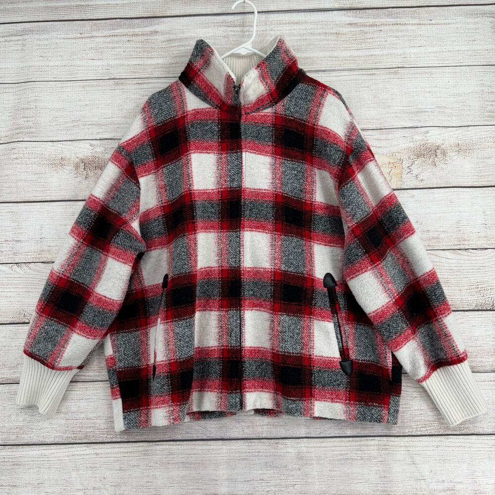 Lucky Brand Wool Blend Plaid Full Zip Jacket‎ Womens XL Red Black White